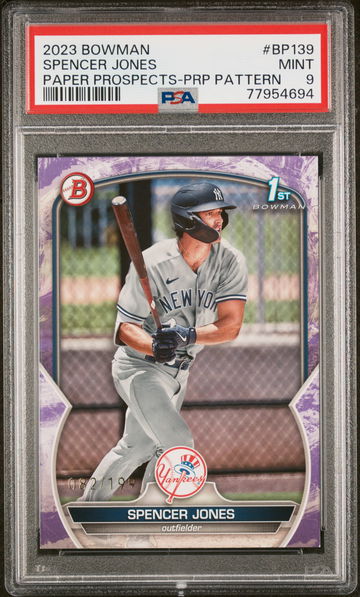 2023 Bowman Paper Prospect Purple Pattern Spencer Jones #BP139 /199 PSA 9