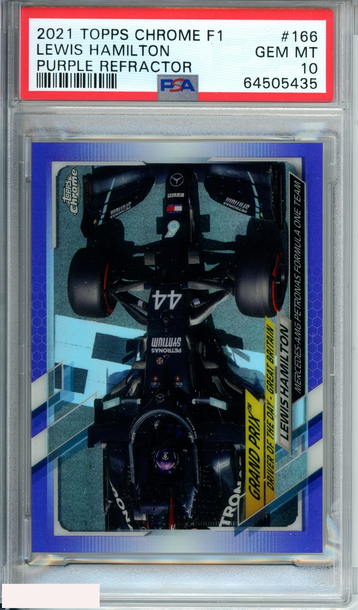 2021 TOPPS CHROME F1 LEWIS HAMILTON #166 PURPLE REF 363 OF 399 PSA 10 GEM MT