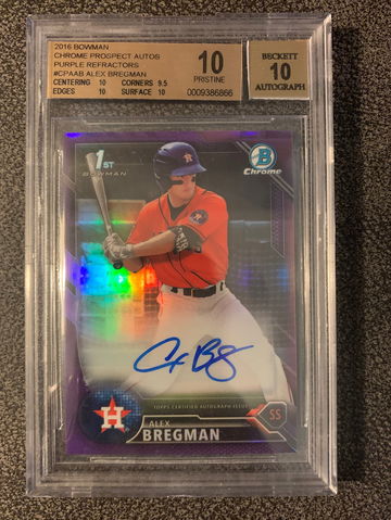 2016 Bowman Chrome Alex Bregman Purple Refractor Auto /250 BGS 10/10 Pristine