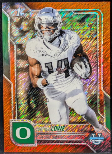2025 Bowman Chrome University Orange Shimmer Refractor #166 Justius Lowe /25