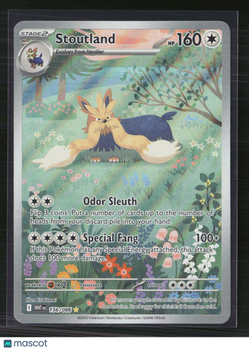 2025 Pokemon Trading Card Scarlet & Violet White Flare Stoutland Holo Secret Rare #156/86