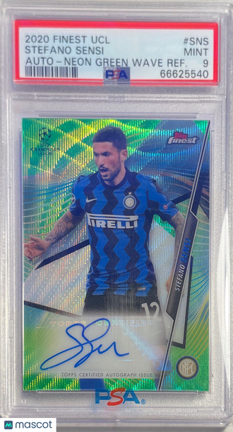 2020 Topps Finest UEFA Champions League Autographs Stefano Sensi #SNS Neon Green Wave Refractor PSA 9