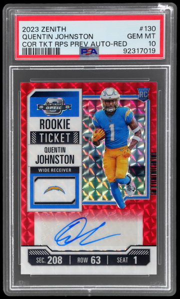 2023 Contenders Optic Rookie Ticket Preview Red Quentin Johnston PSA 10 RC