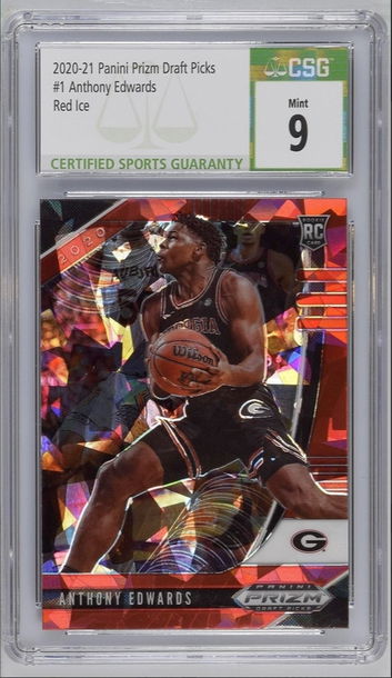 2020 Panini Red Ice Prizm Draft Picks #1 Anthony Edwards Rookie Card CSG 9 Mint