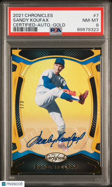 2021 Panini Chronicles Certified Sandy Koufax #7 Autograph Gold /3 PSA 8