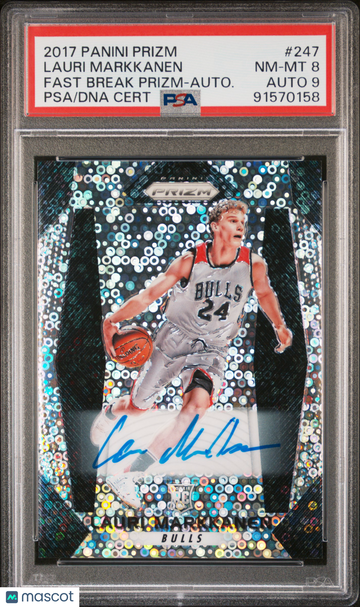2017 Panini Prizm Lauri Markkanen #247 Fast Break Prizm Autograph PSA 8 Auto 9