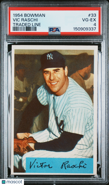 1954 Bowman Vic Raschi #33 Traded Line PSA 4