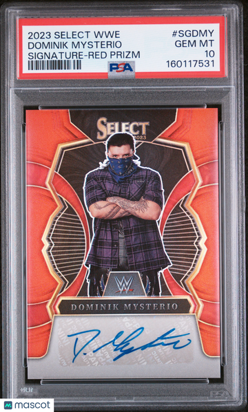 Dominik Mysterio 2023 Panini Select WWE Signatures #SGDMY Red Prizm Low Pop /60 PSA 10