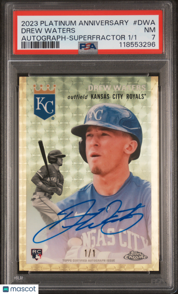2023 Topps Chrome Platinum Anniversary Autographs Drew Waters #DWA Superfractor /1 PSA 7