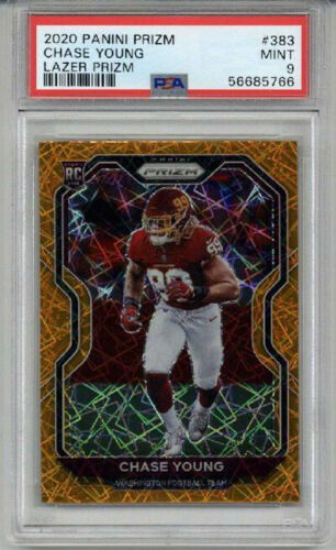 2020 PANINI PRIZM LAZER PRIZM #383 CHASE YOUNG ROOKIE CARD RC COMMANDERS PSA 9