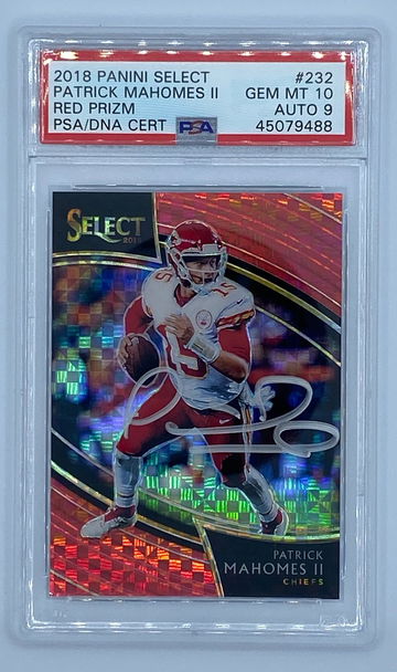 2018 Panini Select Patrick Mahomes Red Prism  /49 PSA 10 1/1 Auto 