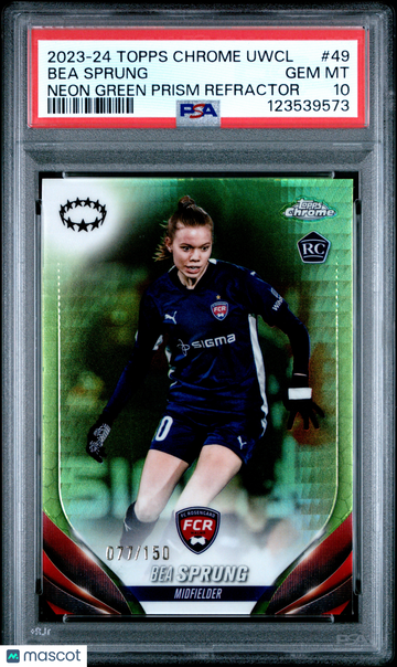 2023-24 Topps Chrome UEFA Women's Champions League Bea Sprung #49 Neon Green Prism Refractor /150 PSA 10