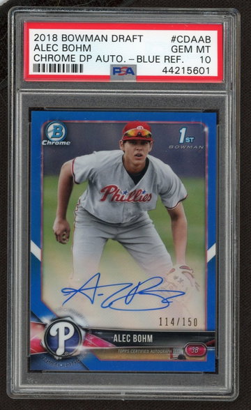 2018 Alec Bohm Bowman Chrome Rookie Blue Refractor Auto #/150 PSA 10 