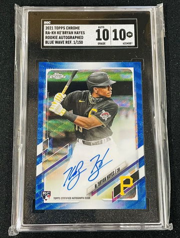 GEM MINT 10 Rookie Card RC 2021 Topps Chrome Ke’Bryan Hayes Blue Refractor Auto Serial #1/150