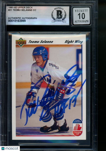 1991 Upper Deck Teemu Selanne CC #21 Rookie BGS Authentic BAS Auto 10