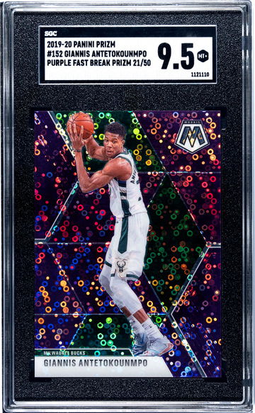 2019 Prizm #152 Giannis Antetokounmpo Purple Fast Break Prizm /50 SGC 9.5
