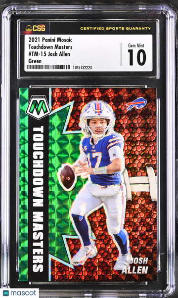 2021 Panini Mosaic Josh Allen #TM-15 Green Touchdown Masters CGC 10
