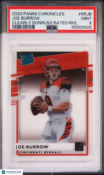 2020 Panini Chronicles Clearly Donruss Rated Rookies Joe Burrow #RRJB RKE. PSA 9