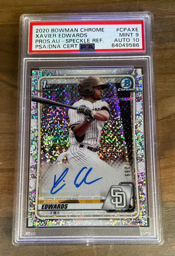 2020 BOWMAN CHROME PROSPECTS AUTO XAVIER EDWARDS SPECKLE REFRACTOR SP /299  #CPAXE PSA 9 AUTO 10