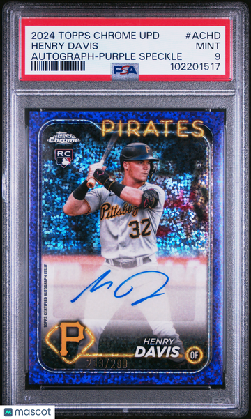 2024 Topps Chrome Update Chrome Baseball Update Series Autographs Henry Davis #ACHD Purple Speckle /299 PSA 9
