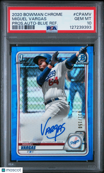 2020 Bowman Chrome Prospect Autographs Miguel Vargas #CPAMV Pros. Auto Blue Refractor PSA 10