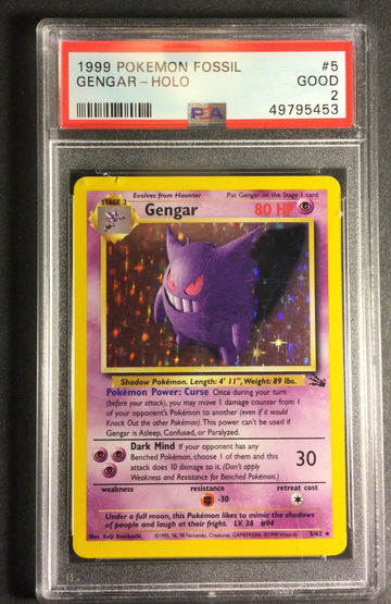 1999 Pokemon Holo Holographic Fossil Set Gengar #5 /62 PSA 2 Good