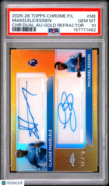 2025-2026 Topps Chrome Premier League Chrome Dual Autographs Essien Makelele #ME Gold Refractor PSA 10