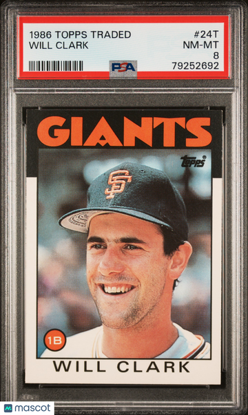1986 Topps Traded Will Clark #24T PSA 8