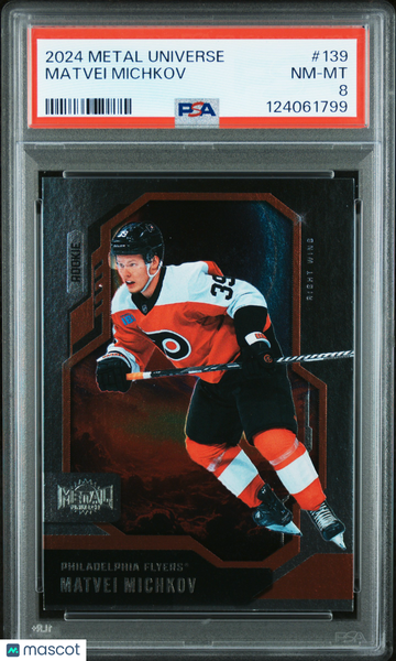 2024-25 Skybox Metal Universe Matvei Michkov #139 Rookie PSA 8