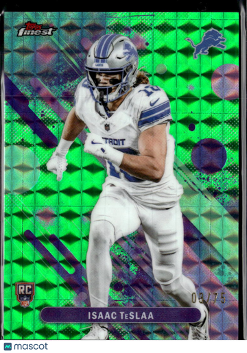 Isaac TeSlaa 2025 Topps Finest RC Green Refractor /75 Detroit Lions