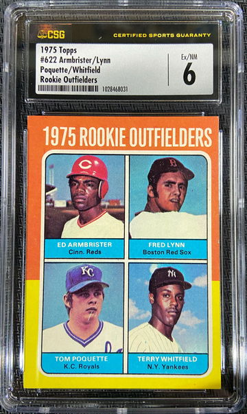 1975 Topps Rookie Outfielders Fred Lynn, Whitfield, Armbrister, Poquette CSG 6 Low POP!