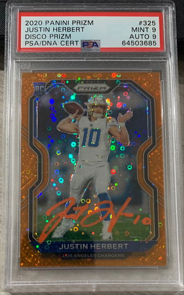 2020 Panini Prizm Orange Disco Justin Herbert AUTO color match