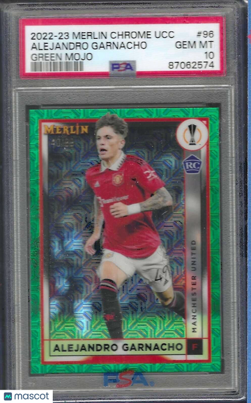 2022-23 Topps Merlin Chrome UEFA Club Competitions Alejandro Garnacho #96 Green Mojo PSA 10