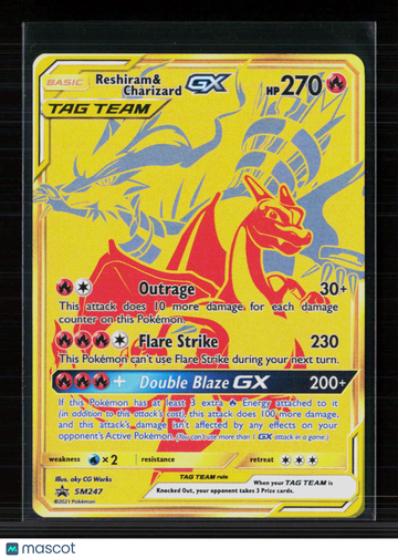 2021 Celebrations Reshiram & Charizard GX Etched Black Star Promo UR #SM247