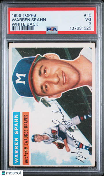 1956 Topps Warren Spahn #10 White Back PSA 3