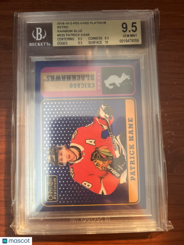 2018-19 O-Pee-Chee Platinum Retro Rainbow Blue Patrick Kane #R25 /149 BGS 9.5