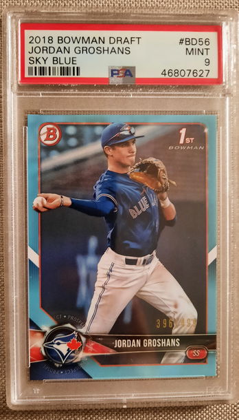 Jordan Groshans 2018 1st Bowman Sky Blue #"d/499 PSA 9