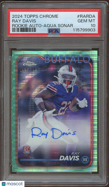 2024 Topps Chrome Ray Davis #RA-RDA Aqua Sonar Refractor Parallel/Variety Rookie Insert PSA 10