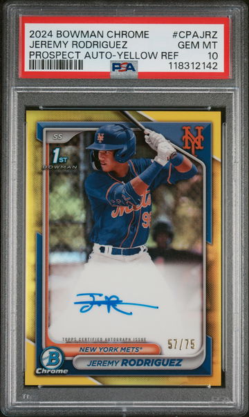 2024 Bowman Chrome Prospect Autographs Prospect Auto-Yellow Ref Jermy Rodriguez #CPAJRZ /75 PSA 10