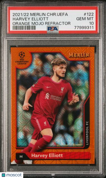 2021-2022 Topps Merlin Chrome UEFA League Harvey Elliott #122 Orange Mojo Refractor PSA 10