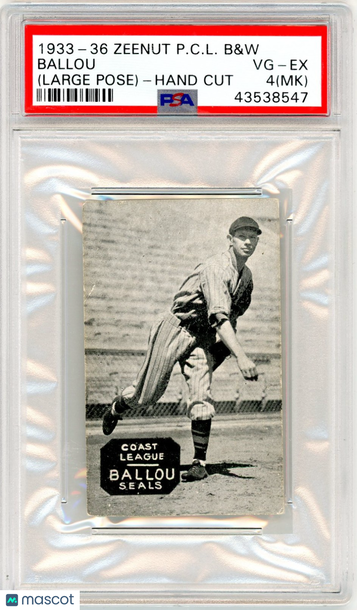 1933-36 Zeenut Pacific Coast League B&W Ballou (Large Pose) Hand Cut MK PSA 4