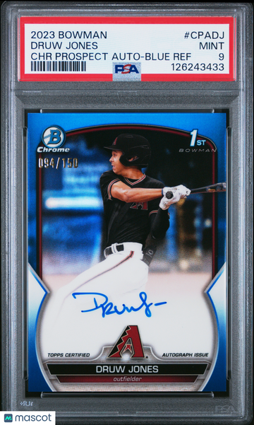 2023 Bowman Chrome Prospect Autographs Druw Jones #CPADJ Blue Ref 094/150 PSA 9