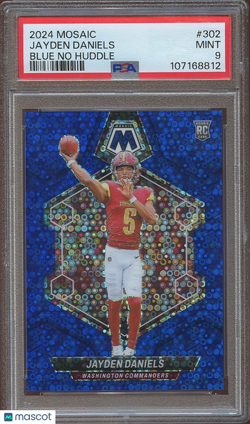 2024 Panini Mosaic Jayden Daniels #302 No Huddle Blue Mosaic Prizm Parallel/Variety Rookie Base Set PSA 9