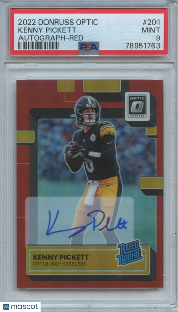 2022 Panini Donruss Optic Kenny Pickett #201 Red Prizm Autographs Parallel/Variety Rookie Base Set PSA 9