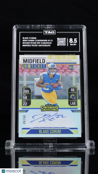 2024 Panini Contenders Blake Corum #112 Midfield Ticket Auto /50 Rookie TAG 8.5