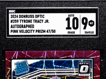 2024 Donruss Optic Tyrone Tracy JR. #259 Autograph Pink Velocity Prizm SGC 9 Auto 10