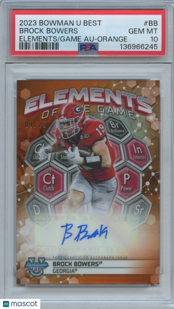 2023 Bowman University Best Elements Of The Game Autographs Brock Bowers #BB Orange Rookie PSA 10