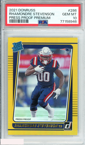 2021 PANINI DONRUSS RHAMONDRE STEVENSON#286 PRESS PROOF PREMIUM RC PSA 10 GEM MT