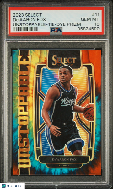 2023 Panini Select Unstoppable De'aaron Fox Tie Dye Prizm PSA 10