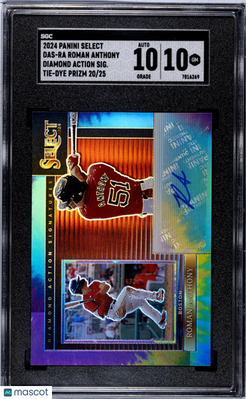 2024 Panini Select Roman Anthony #DAS-RA Diamond Action Sigs. Tie Dye Prizm SGC 10 Auto 10